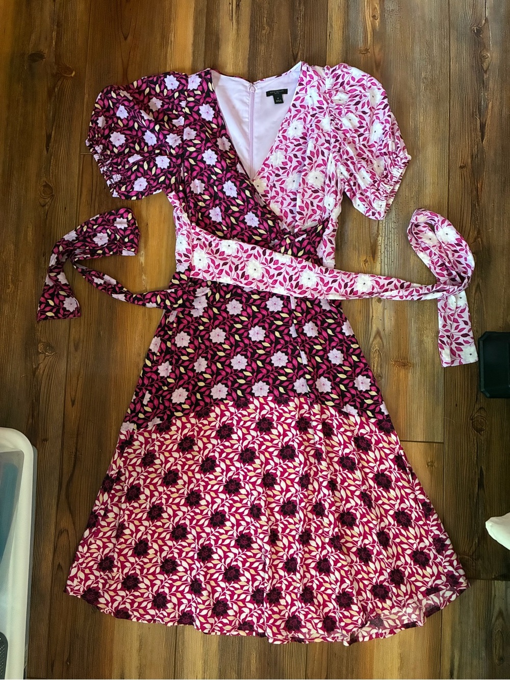 Ann Taylor Pink Floral Mix-Print Wrap Dress